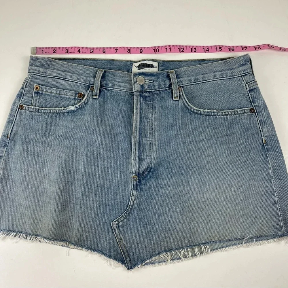 Agolde Parker Angled Denim Jean Skirt Womens 30 Blue Distressed Frayed Edge